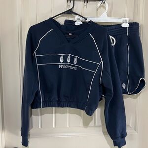 FP Movement by Free People Navy High-Waist Athletic Shorts with White Piping